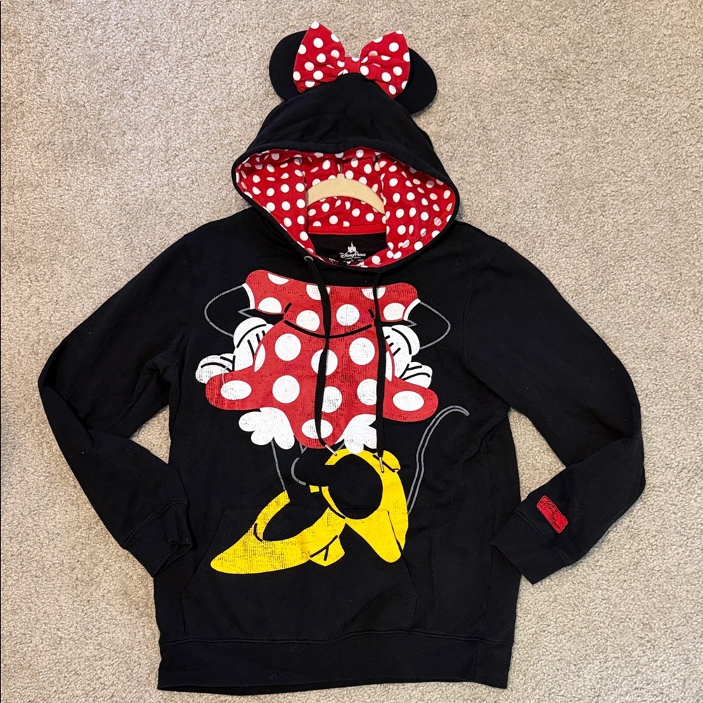 Minnie Mouse Black Hoodie for Kids with Red Polka Dot Bow